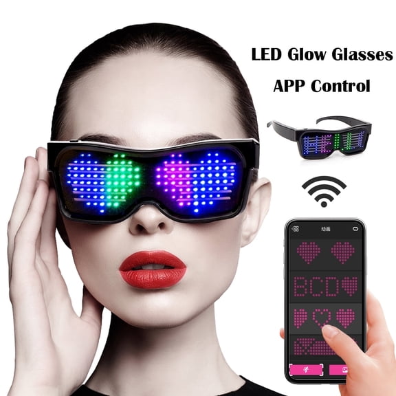 Leadleds Customizable Bluetooth LED Glasses, Multicolor LED, for Parties, Festivals, Raves, 1-Pack
