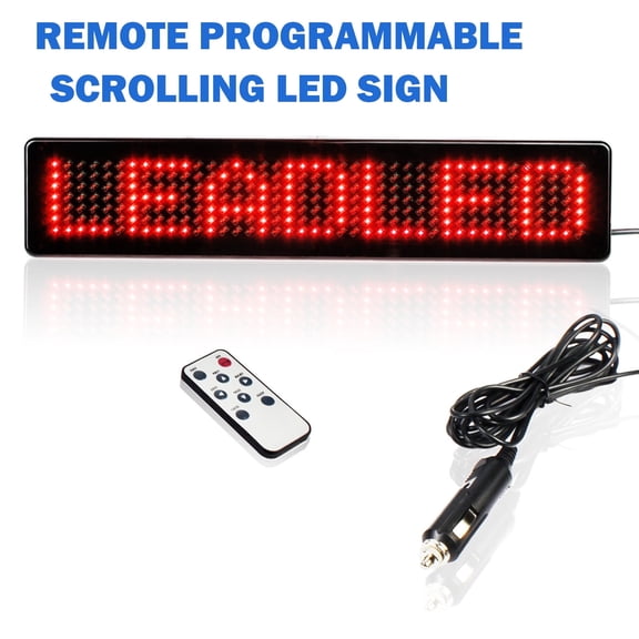 Leadleds DC 12V LED Car Sign Remote Control Scrolling Message Multi-Language Text Display Board for Business, Coffee, Bar (Red)