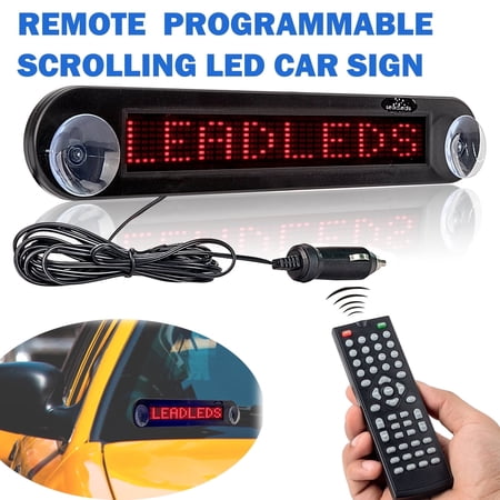 Leadleds Dc 12v Remote Led Car Sign Programmable Scrolling Message Sign Board for Car, Shop, Store (Red)
