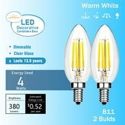 Leadleds E12 LED Candelabra Bulbs 40W Equivalent, Dimmable LED Candle Light Bulbs,2700K Warm White 2-Pack
