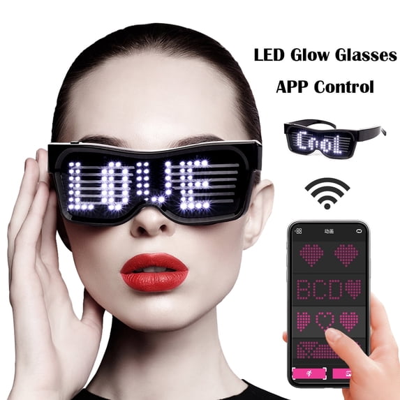 Leadleds LED Glasses, Bluetooth Connected Smart Glasses, USB Rechargeable Sunglasses for Party, White