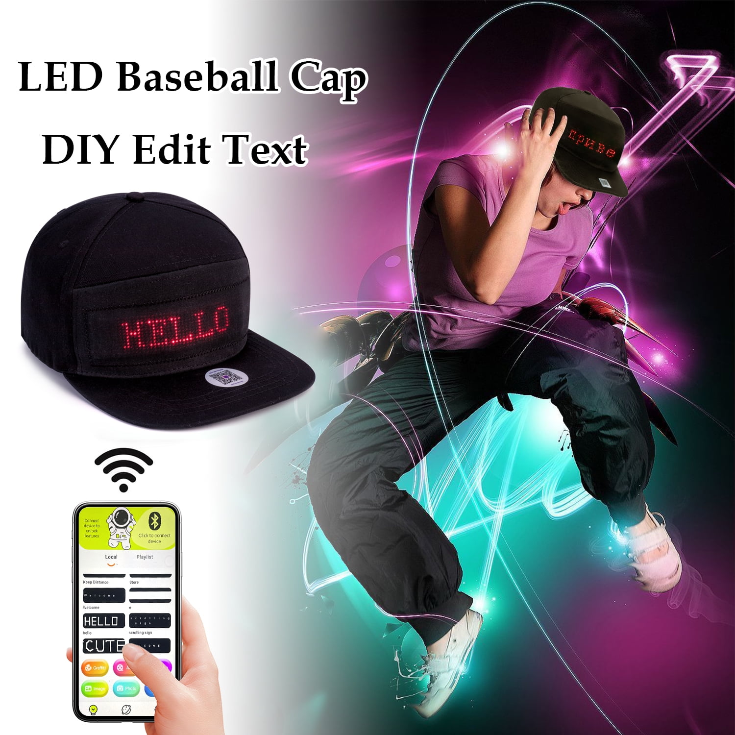 Leadleds LED Hat, Bluetooth-compatible, Editable Display, Party Cap ...