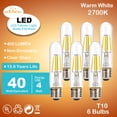 thumbnail image 1 of Leadleds 4W 40 Watt Equivalent Warm White Vintage Edison Tubular E26 LED Bulb, 6 Pack, 1 of 8