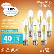 Leadleds T10 LED Bulb, 4W Tubular Edison Bulb 2700K Warm White E26 Medium Base Non Dimmable 40W Equivalent, 6-pack