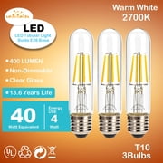 Leadleds T10 Led Long Tubular Bulb, 4W 40 Watt Equivalent, 2700K Warm White Vintage LED Filament Light Bulbs, 3-Pack