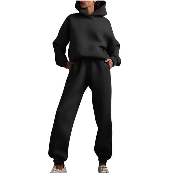 Leadmall 2 Piece Pants Outfits for Women Long Sleeve Round-Neck Blouses Shirts Sets Ladies Casual Solid Color Two Piece Long Pants Hooded Pullover Long Sleeve Sweatshirts Sets S464