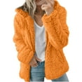 thumbnail image 1 of Leadmall Women Fuzzy Fleece Jacket Zip Up Casual Long Sleeve Winter Warm Sweatshirt Hoodies Full Zip Drawstring Hooded Jackets Cardigan Coats Outerwear S-Orange-A XL, 1 of 5