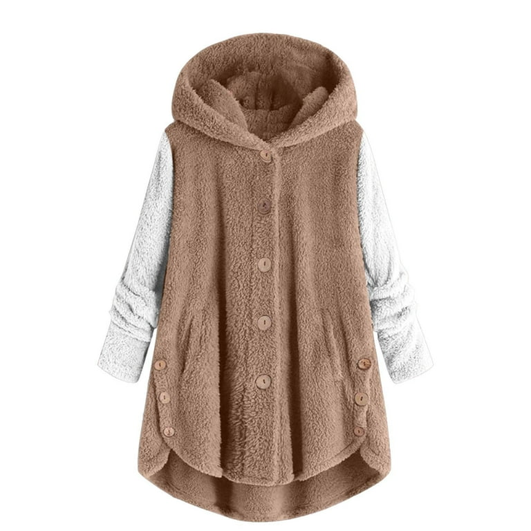 Long sleeve cozy fleece hooded asymmetrical button coat 2025