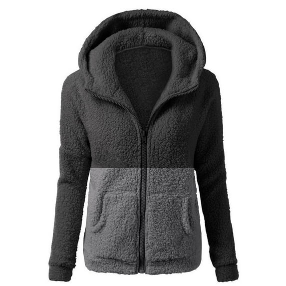 Leadmall Fleece Jacket Women Full Zip Hoodies Color Block Long Sleeve Hooded Sweatshirt Pockets Fall Casual Sweatshirts Jacket Winter Warm Fleece Hoodies Jackets Coat Sweater Outwear Y-Y11 Black S