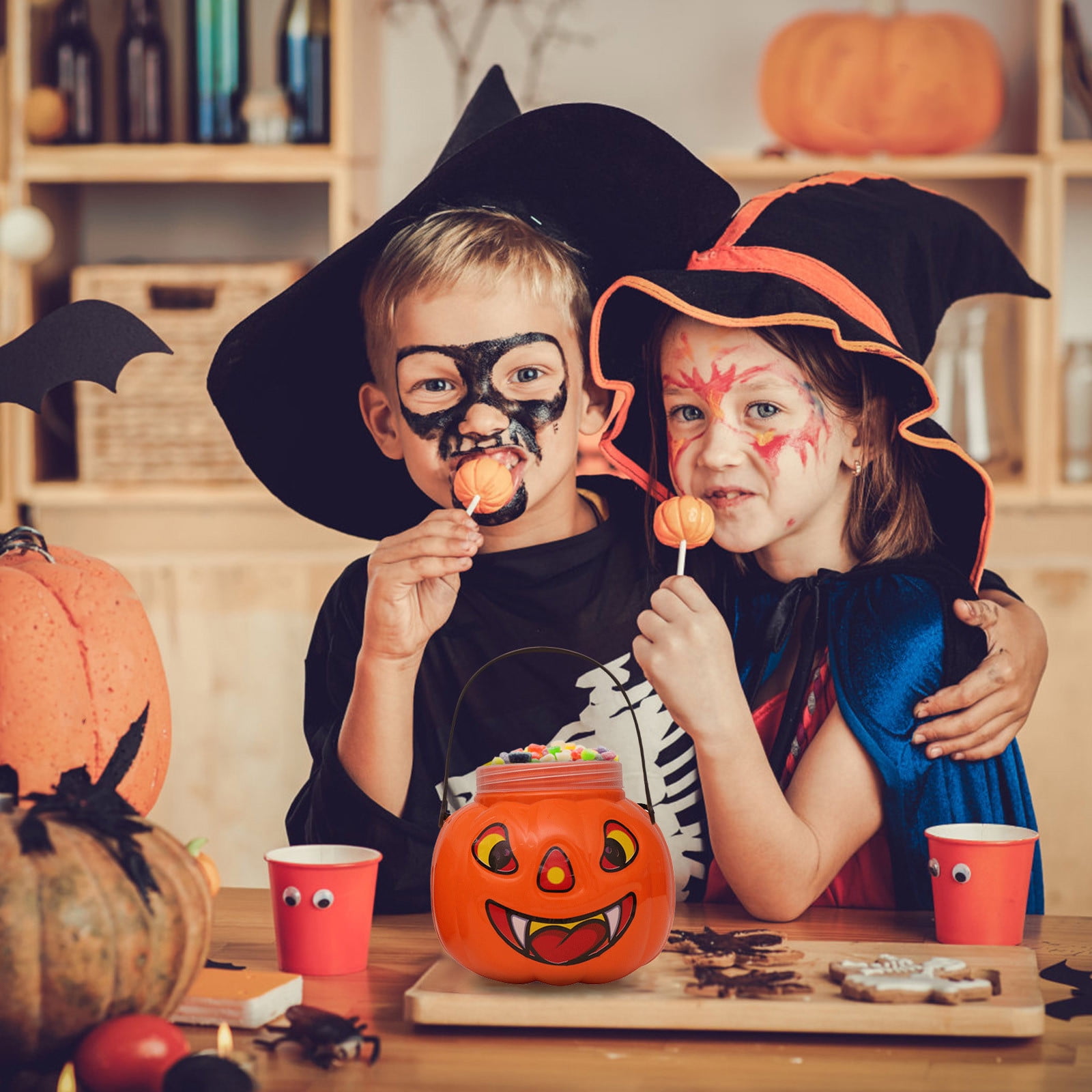 Home Decor, Kitchen, & Other, Halloween Tote with Lid Pumpkins Bucket