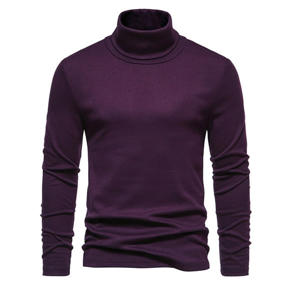 Leadmall Long Sleeve Mock Turtleneck Shirts for Men Solid Pattern Casual High Elasticity Turtleneck Underwear Tops Blouse Polyester Fitted Men High Neck Tshirt Turtleneck T Shirts Y-6 Purple L