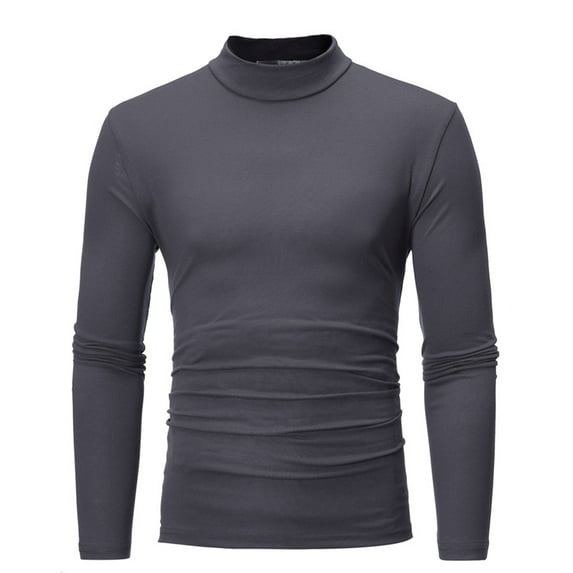 Leadmall Men High Neck Long Sleeve Shirts Long Sleeve Stand-up Collar Blouse Shirt Mens Mid-Collar Long-Sleeve Solid Color Stretch Slim Bottoming Shirt Tops Mock Turtleneck For Men