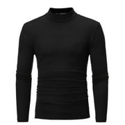 Leadmall Men Turtleneck T-Shirt Long Sleeve Stand-up Collar Blouse Shirt Mens Mid-Collar Long-Sleeve Solid Color Stretch Slim Bottoming Shirt Tops Mens Casual Slim Turtleneck Pullover