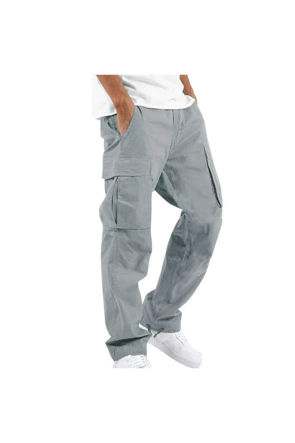 Men's Sweatpants Men Full Length Pants Men Solid Casual Multiple Pockets Outdoor Straight Type Fitness Pants Cargo Pants Trousers Mens Trackpants