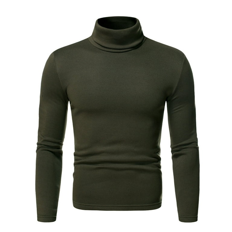 Leadmall Men s Turtleneck Shirts Solid Pattern Turtleneck Long Sleeve Stretch Undershirts Blouse Polyester Fitted Men High Neck Tshirt Turtleneck Shirt Y 7 Green XL Walmart