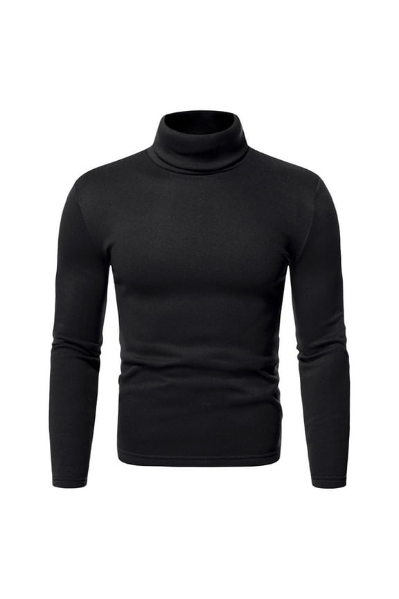 Mock Turtle Neck Shirts for Men Solid Pattern Turtleneck Long Sleeve Stretch Undershirts Blouse Polyester Fitted Men High Neck Tshirt Long Sleeve Tee Shirts Y-7 Black L