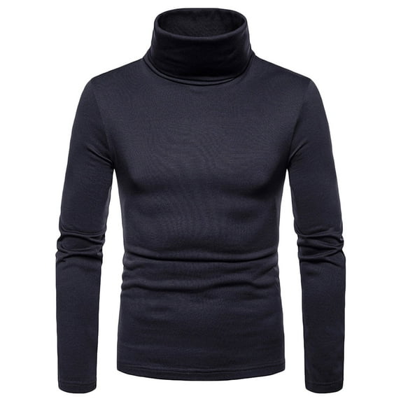 Leadmall Turtleneck Shirts for Men Solid Pattern Casual Turtleneck Long Sleeve Blouse Pullover Tops Basic Shirt Polyester Fitted Men High Neck Tshirt Shirts Y-2 Dark Gray M