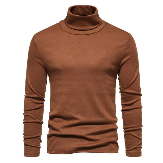 Leadmall Turtleneck T Shirts for Men Long Sleeve Solid Pattern Casual High Elasticity Turtleneck Underwear Tops Blouse Polyester Fitted Men High Neck Tshirt Turtleneck Shirts Y-5 Brown L2