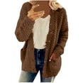 thumbnail image 1 of Leadmall Upgrade Women Fleece Lined Open Front Cardigan Buttons Warm Winter Long Sleeve Crew Neck Pockets Fall Jackets No Hood Warm Winter Outerwear Coat Sweaters W-Brown S, 1 of 7