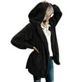thumbnail image 1 of Leadmall Winter Long Sleeve Cardigan Sweaters Solid Fuzzy Fleece Open Front Hooded Cardigans Jacket Coats Outerwear with Pocket Cuff Sleeve Cardigan with Hood Black M, 1 of 7