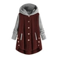 thumbnail image 1 of Leadmall Women Fleece Jacket with Hood Button Down Long Sleeve Cardigan Sweaters Casual Winter Warm Coat Outwear Pockets Color Block Patchwork Plush Hoodies Tops Sweatshirts Wine-L M, 1 of 1