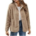 thumbnail image 1 of Leadmall Women Fleece Jackets Snap Buttons Closure Lapel Long Sleeve Fleece Lined Open Front Cardigans Coat Thick Warm Winter Fuzzy Fleece Cardigan Sweater with Pockets Outerwear Beige XXL, 1 of 7