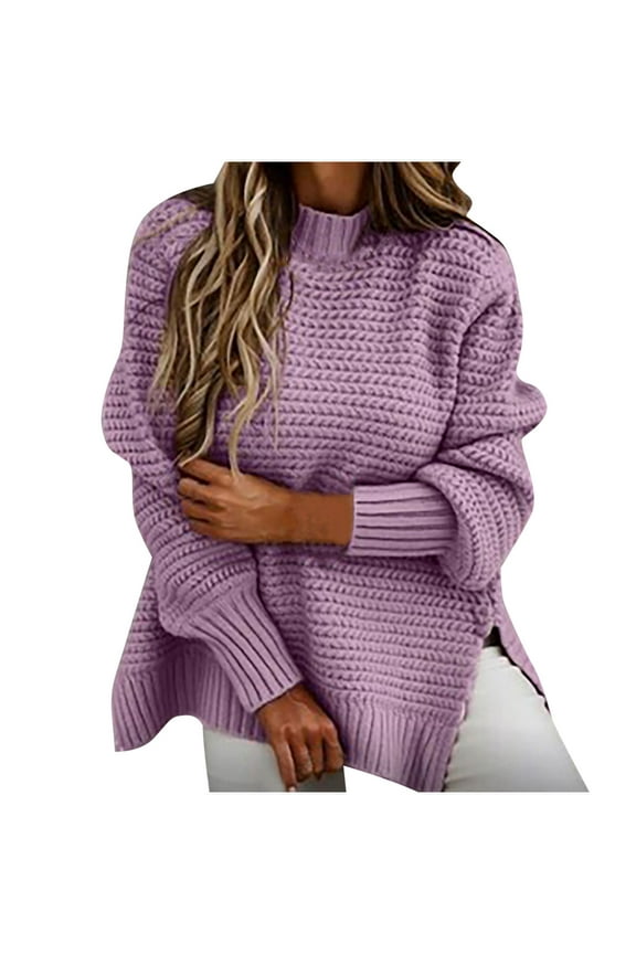 Women Long Sleeve Pullover Sweaters Blouses Round-Neck Sweater Ladies Solid Color Long Sleeve Pullover Round Neck Casual Sweater Tops Female Lightweight Crewneck Sweaters