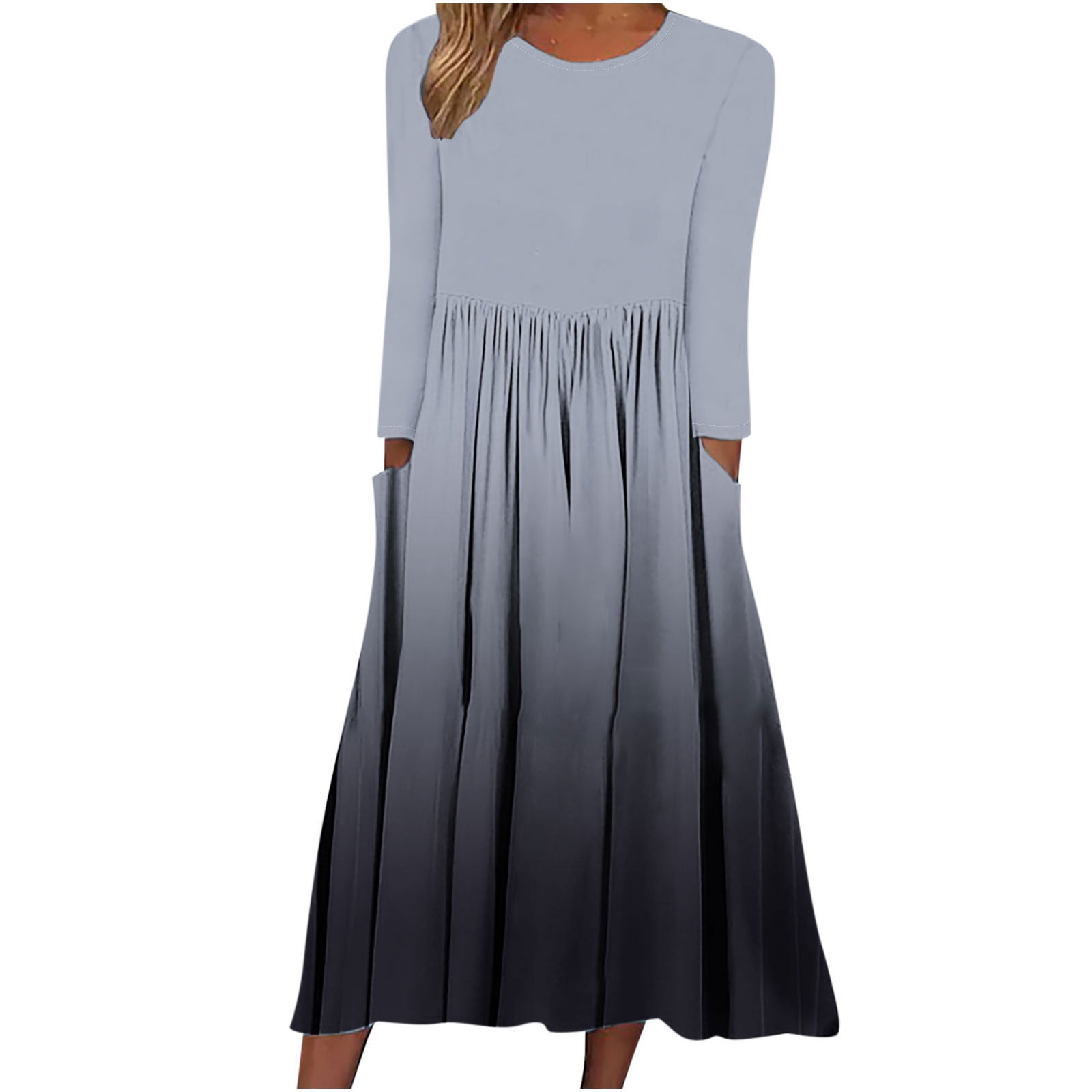Leadmall Women Long Sleeve Round-Neck Mid-Calf Dress Bridal Shower Dresses for Bride Womens Autumn and Winter Casual Round Neck Long Sleeve Folding