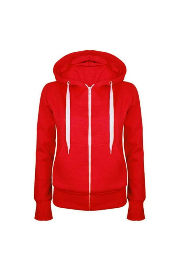 Women Zip up Hoodies Sale Womens Casual Full Zip Up Hoodie Comfy Loose Long Sleeve Sweatshirt Solid Color Hooded Jacket with Pockets Drawstring Hooded Sweatshirts Red-A M
