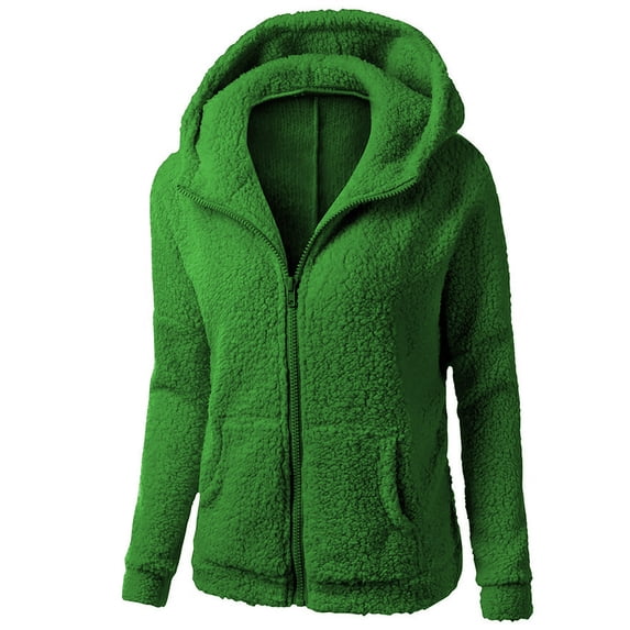 Leadmall Women's Winter Hoodies Womens Winter Long Sleeve Warm Fleece Jacket Coat Pockets Zip up Hoodies Sweatshirts Hooded Jackets with Zipper Ladies Casual Hooded Coat Outwear Army Green-C M