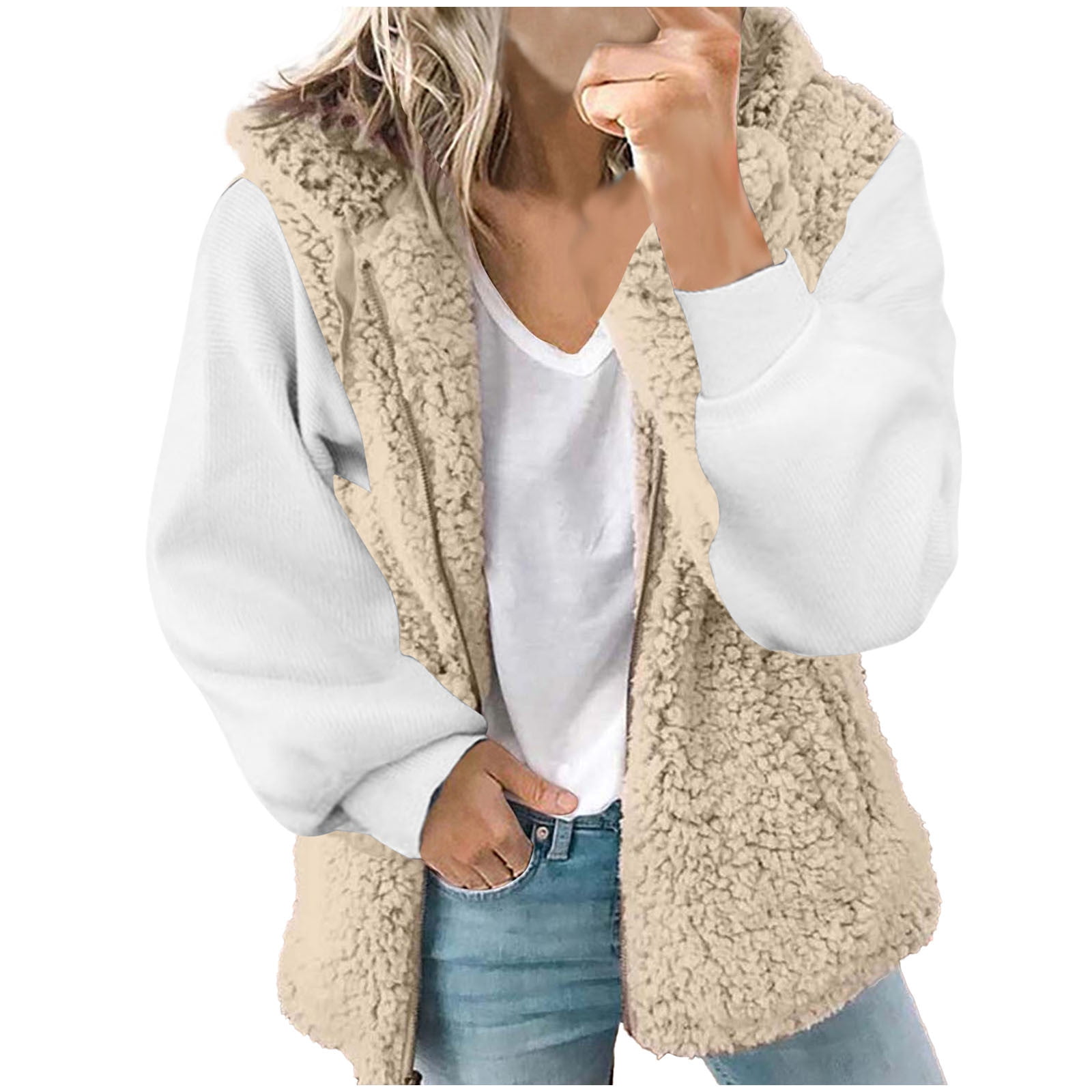 LOMON Womens Fuzzy Fleece Vest, Casual Warm Sleeveless Zip Up
