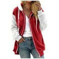 thumbnail image 1 of Leadmall Womens Zip up Fleece Hoodie Jackets Drawstring Patchwork Long Sleeve Pockets Oversized Hooded Sweatshirt Fall Jackets Warm Winter Outerwear Jackets Coat Y-7-Red XL, 1 of 5