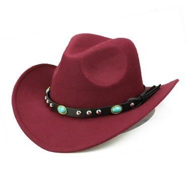 Leadrop Jazz Cap Wide Brim Cowboy Style Rivet Roll Up Solid Color Fedora Hat Dress Up Accessory