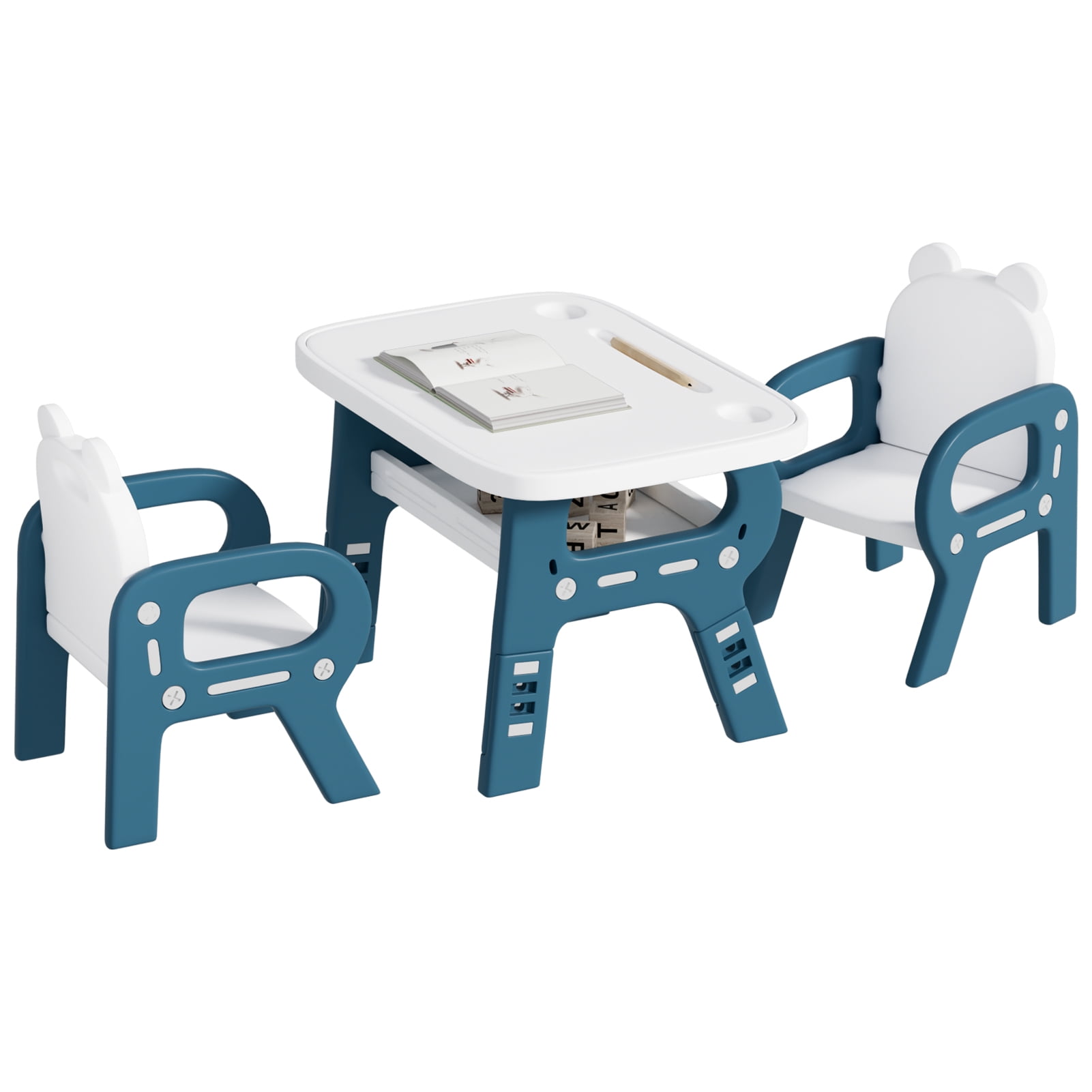 Leadrop Kids Study Table Chair Set with Large Built-In Storage Shelf ...
