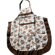 Leadrop Kitchen Apron Bowknot Floral Print Polyester Restaurant Cooking Pocket Workwear for Home