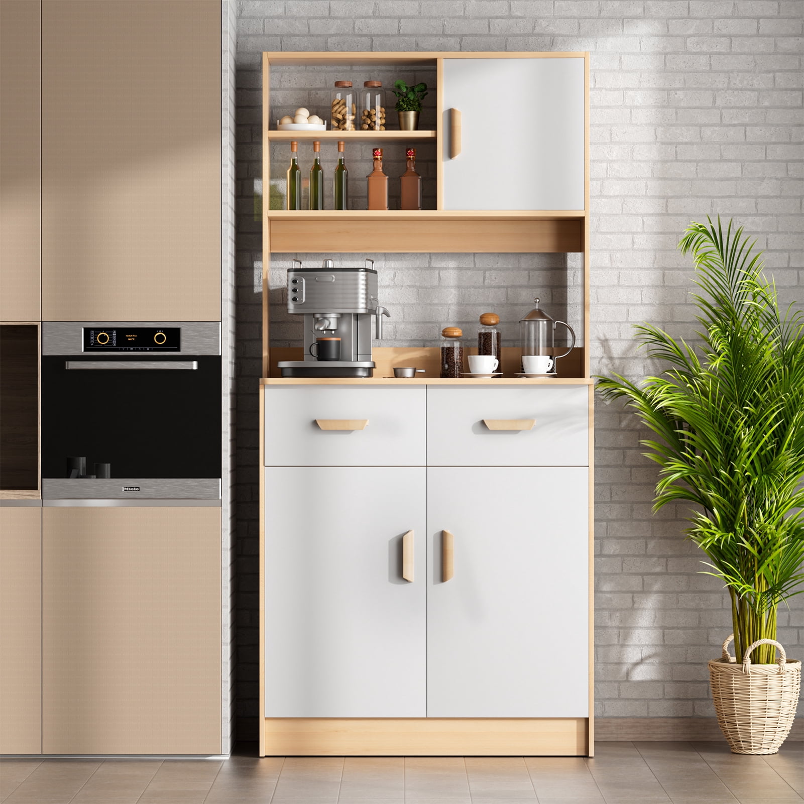 Leadrop Kitchen Pantry Storage Cabinet, 66" Tall Modern Kitchen Hutch ...