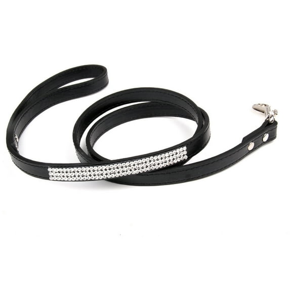 Leadrop Pet Dog Leash Sparkling Rhinestone Design with Hanging Hook Comfortable to Wear Artificial Leather Leash