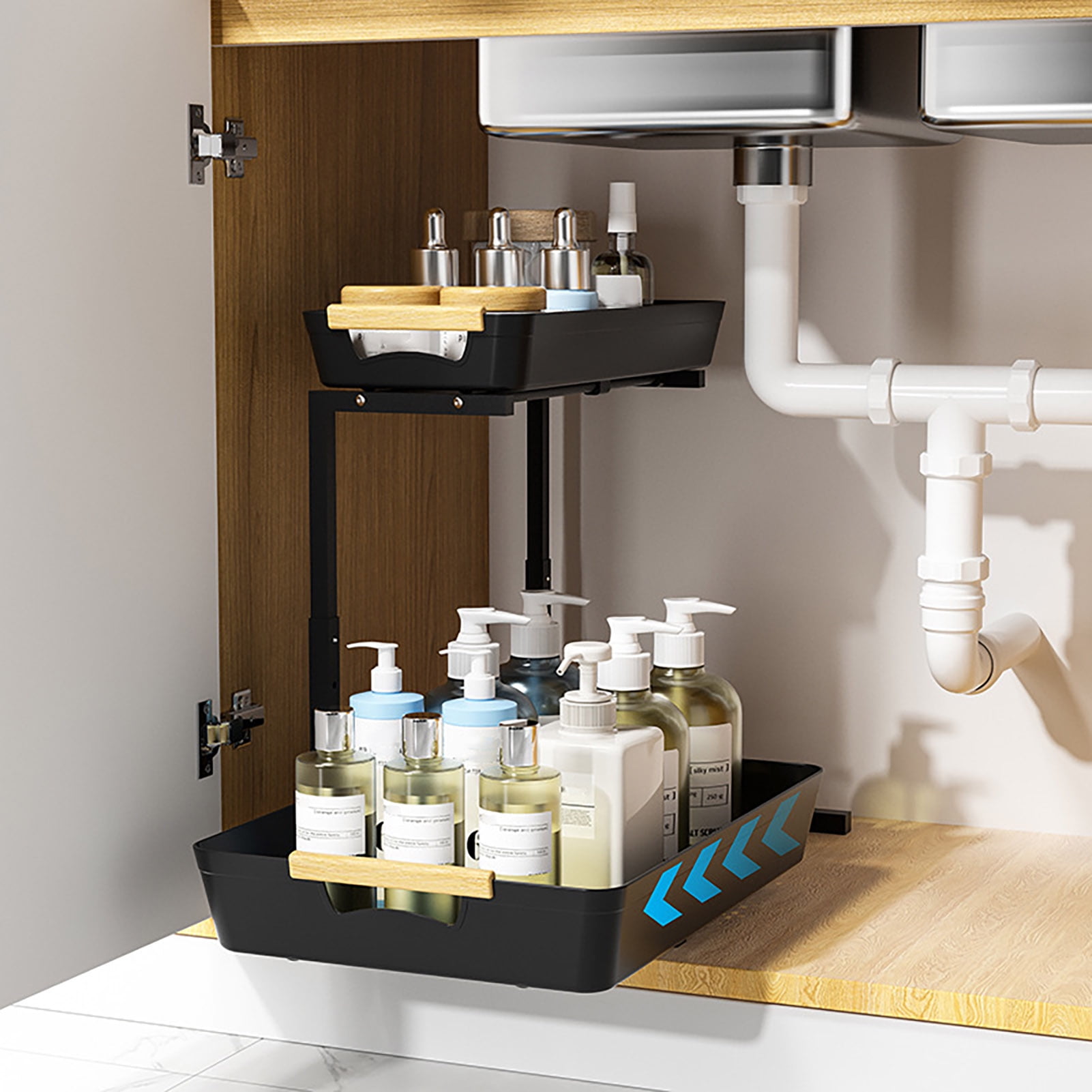 Leadrop Under-Sink Storage Rack with Slide-Out Drawers Double Layer ...