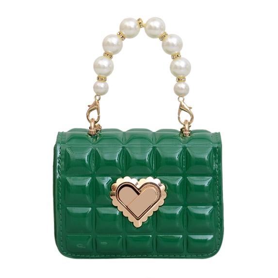 Leadrop Women Handbag Faux Pearl Handle Golden Love Heart Detachable Metal Chain Mini Elegant Ladies Single Shoulder Bag Purse Daily Life Use