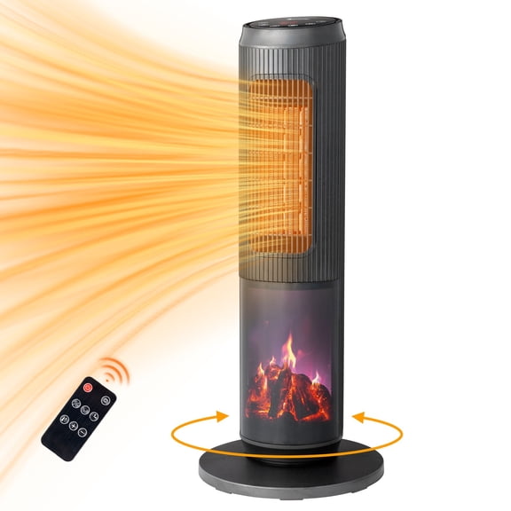 Leadtron 25" Tower Space Heater with 3D Flame, 1500W Oscillating Electric Heater with Remote, Thermostat