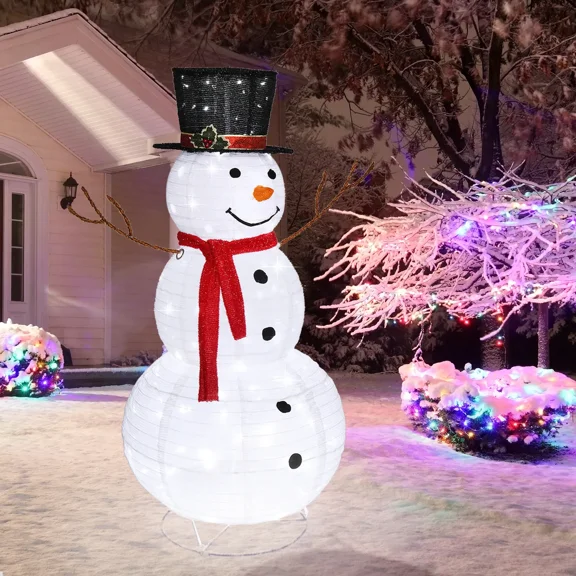 Leadtron Snowman Yard Decoration, 23.6" Tall Outdoor Snowman with Snow Fleece, Christmas Garden Decor for Lawn, Patio, and Holiday Party