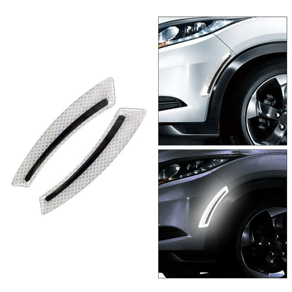 Leadwolf 2PCS Car Wheel Eyebrow Reflective Stickers, Waterproof Anti-Scratch Auto Bumper Fender Safety Reflector Guard Strips Trim Side Marker, Vehicle Exterior Accessories, Universal Fit White