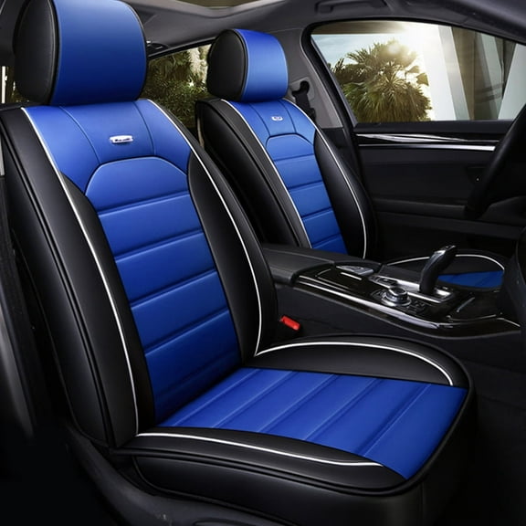 Leadwolf 2PCS Front Car Seat Covers Leather for Great Wall for Cowry 2007-2015 2 Seats Airbag Compatible Waterproof Soft Front Set Cushion Protector Black and Blue