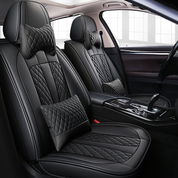 Leadwolf 2PCS Front Car Seat Covers Leather for Isuzu for Axiom 2002-2004 2 Seats Airbag Compatible Leather Waterproof Front Set Cushion Protector with Pillow Black