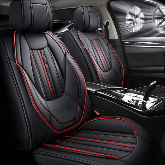 Leadwolf 2PCS Front Car Seat Covers Leather for Jeep for Compass 2006-Present 2 Seats Airbag Compatible Leather Waterproof Front Set Cushion Protector Black