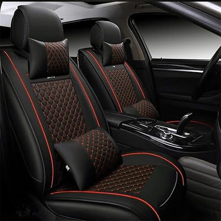 Leadwolf 2PCS Front Car Seat Covers Leather for Renault for Clio/Lutecia/Euro Clio 1990-1998 2 Seats Airbag Compatible Waterproof Front Set Cushion Protector with Pillow Black and Red