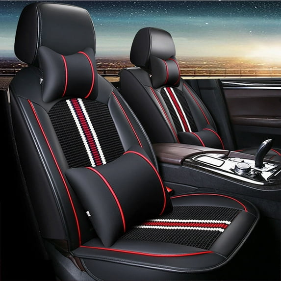 Leadwolf 2PCs Front Car Seat Covers Leather for Chevrolet for Colorado 2015-Present 2 Seats Airbag Compatible Water Resistant Front Set Cushion Protector Black and Red