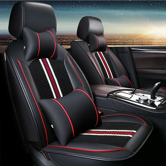 Leadwolf 2PCs Front Car Seat Covers Leather for DS for DS3/Crossback 2009-2019 2 Seats Airbag Compatible Water Resistant Front Set Cushion Protector Black and Red