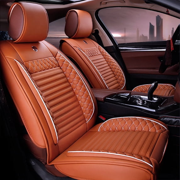 Leadwolf 2PCs Front Car Seat Covers Leather for Honda for CR-V 1997-2019 2 Seats Airbag Compatible Leather Waterproof Front Set Cushion Protector Cayenne yellow