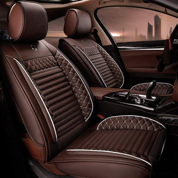 Leadwolf 2PCs Front Car Seat Covers Leather for Jeep for Renegade 2014-Present 2 Seats Airbag Compatible Waterproof Soft Front Set Cushion Protector Coffee